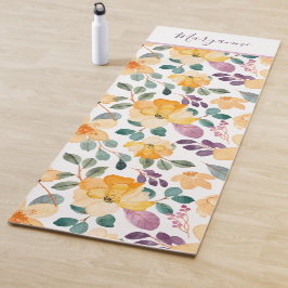 Schrift Floral Print Lila Gelb Yogamatte