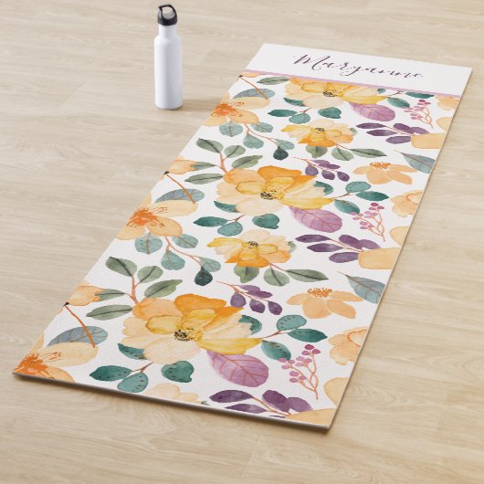 Schrift Floral Print Lila Gelb Yogamatte (Beispiel)