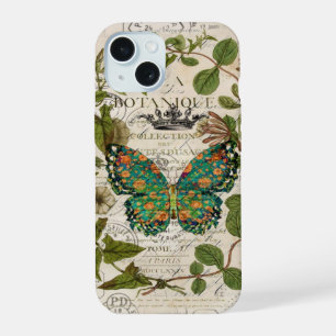 Schrift französisch Land botanisch Monarchfalter iPhone 15 Hülle