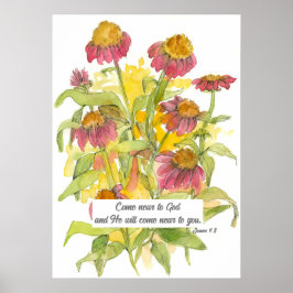 Schrift James 4:8 Bibelverse Religiöse Blume Poster