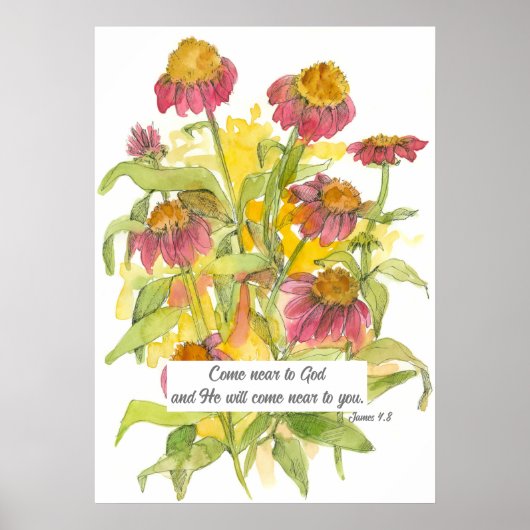 Schrift James 4:8 Bibelverse Religiöse Blume Poster (Vorne)