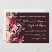 Schrift Kalligrafie Blumenstrauß Floral Burgund Ho Einladung (Vorderseite)