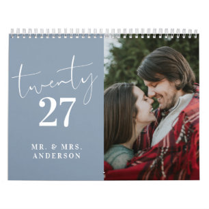 Schrift Kalligrafie Neu Vermählte Foto Staubblau Kalender