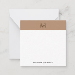Schrift Metallisches Taupe Gold Monogramm Quadrat Mitteilungskarte