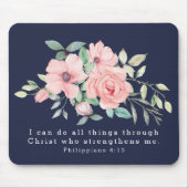 Schrift Philipper 4:13 Floral Wasserfarbe Navy Mousepad (Vorne)