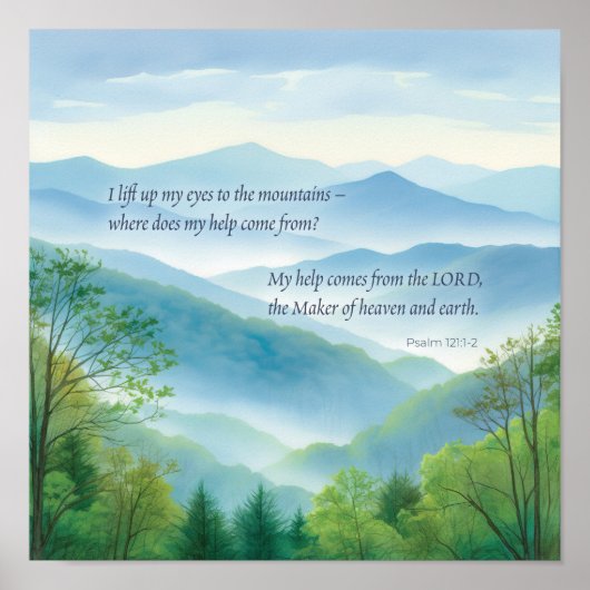 Schrift Psalm 121 Ich hebe die Augen zu den Bergen Poster (Vorne)
