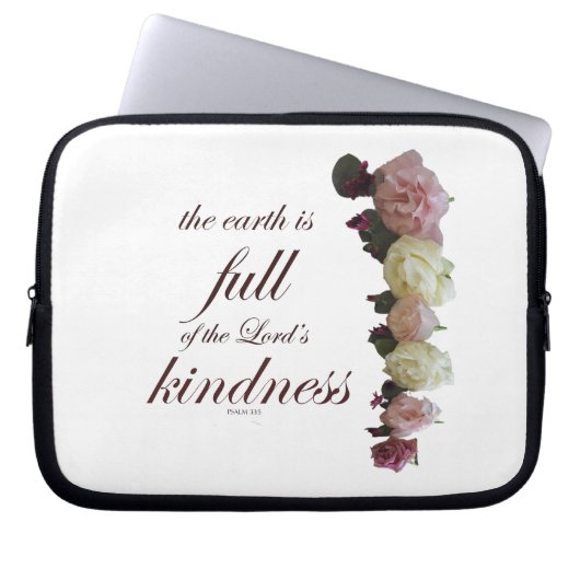 Schrift, Psalm 33, Rosen weiß und rosa Laptopschutzhülle (Vorderseite)