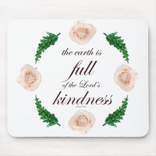 Schrift, Psalm 33, Weiße Rosen und grüne Zweige Mousepad (Vorne)