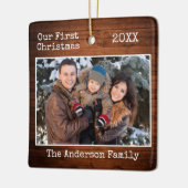 Schrift Text Wood First Christmas Family Foto Keramikornament (Links)