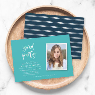 Schrift Turquoise und Blau Foto Abschlussfeier Einladung