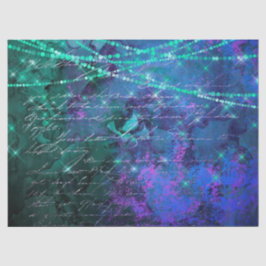 Schrift und Lichter auf Lila und grünem Dekor Seidenpapier