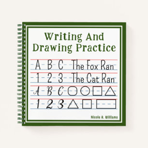 Schrift und Zeichn am grünen Platz Notizblock