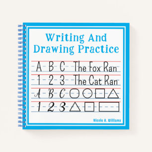 Schrift und Zeichn üben blau Notizblock