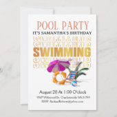 Schrift Word Art Pool Party Geburtstag Einladung (Vorderseite)