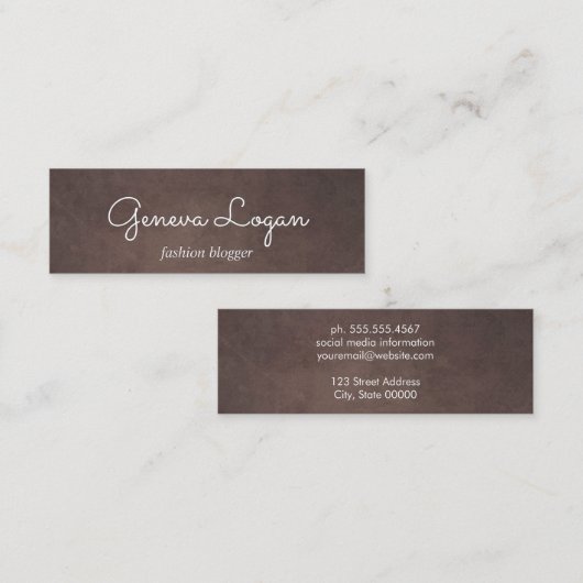 Schriftart | Braune Textur Hintergrund Mini Visitenkarte (Vorne/Hinten)