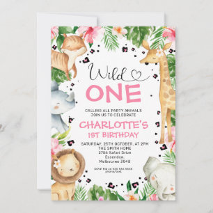 Schriftart Floral Foliage Safari Wild One Birthday Einladung