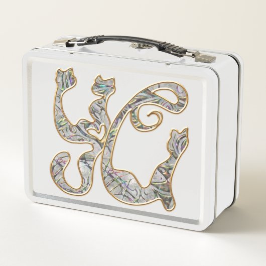 Schriftart für benutzerdefinierte Katzen Monogramm Metall Brotdose (Rückseite)