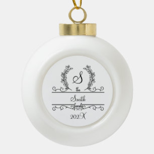 Schriftart für Familiennamens-Monogramm Blätter Ur Keramik Kugel-Ornament
