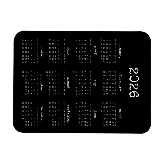 Schriftart-Minimalisten 2025 Schwarzer Kalender Magnet (Horizontal)