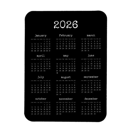 Schriftart-Minimalisten 2025 Schwarzer Kalender Magnet (Vertikal)