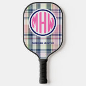 Schriftart mit dem Pink-Navy-Green-Madras Pickleball Schläger (Vorderseite)