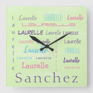 Schriftart mit personalisiertem Vornamen, Typname  Quadratische Wanduhr