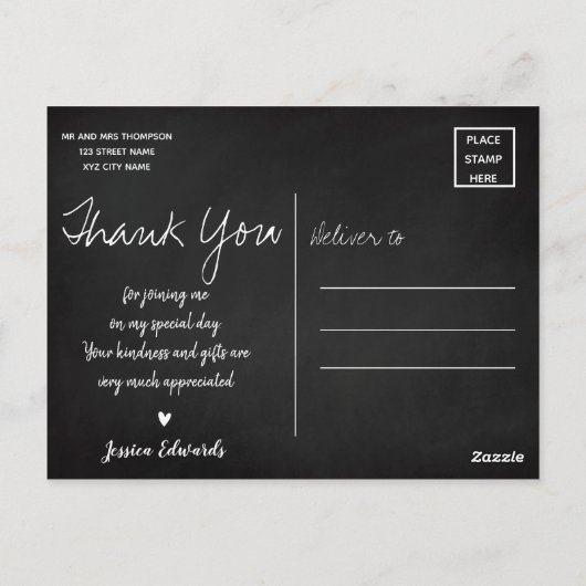 Schriftart-Skript | Abschluss Foto Vielen Dank Postkarte (Rückseite)