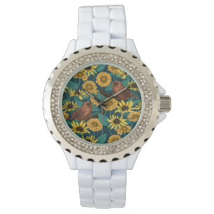 Schriften und Blume in dunkelblau Armbanduhr