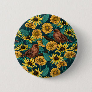 Schriften und Blume in dunkelblau Button