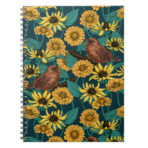 Schriften und Blume in dunkelblau Notizblock