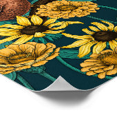 Schriften und Blume in dunkelblau Poster (Ecke)