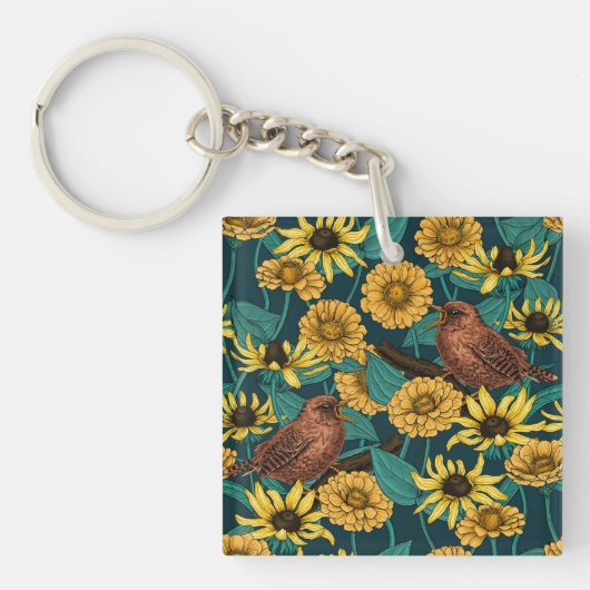 Schriften und Blume in dunkelblau Schlüsselanhänger (Vorderseite)