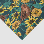 Schriften und Blume in dunkelblau Seidenpapier (Ausschnitt)