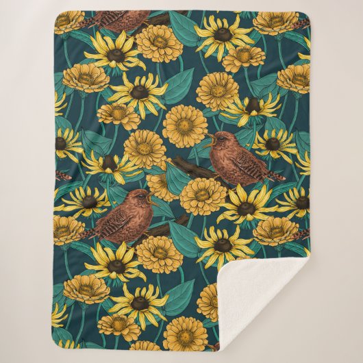 Schriften und Blume in dunkelblau Sherpadecke (Vorderseite)