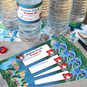 Schriftliche Meerjungfrau Oktopus, Blue Aqua Red G Wasserflaschenetikett