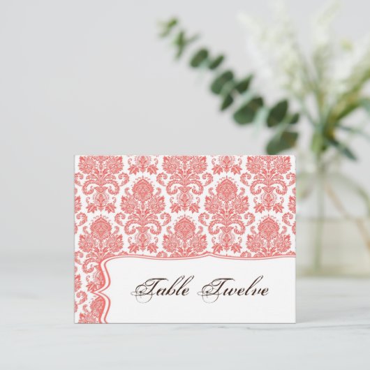 Schriftliche Platzkarte Coral White Damask Leiste Postkarte (Stehend Vorderseite)