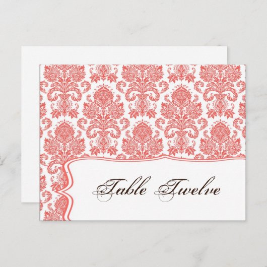Schriftliche Platzkarte Coral White Damask Leiste Postkarte (Vorne/Hinten)