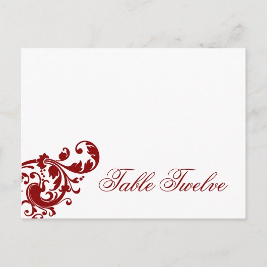 Schriftliche Platzkarte Crimson Red Floral Filigre Postkarte (Vorderseite)