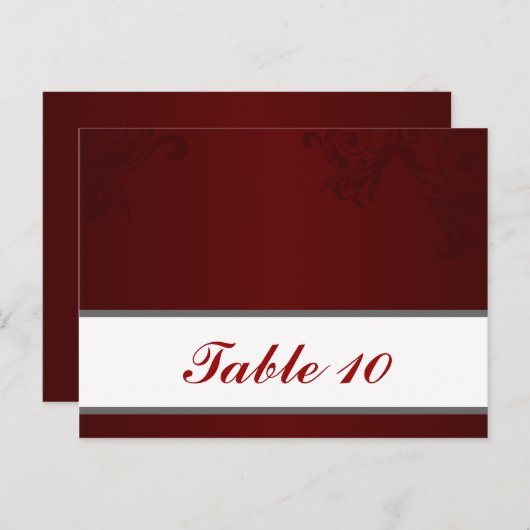 Schriftliche Platzkarte Dark Maroon Gray Wirbel Re Postkarte (Vorne/Hinten)