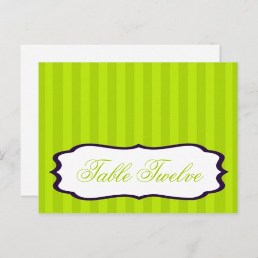 Schriftliche Platzkarte Lime Green & Lila Stripe Postkarte (Vorne/Hinten)