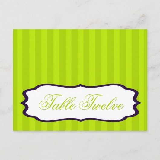 Schriftliche Platzkarte Lime Green & Lila Stripe Postkarte (Vorderseite)