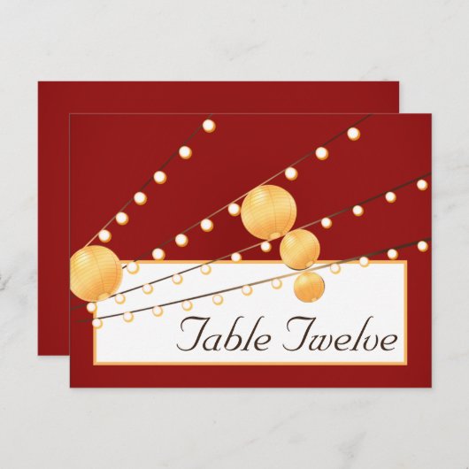 Schriftliche Platzkarte Papier Laternen auf Rot Ch Postkarte (Vorne/Hinten)