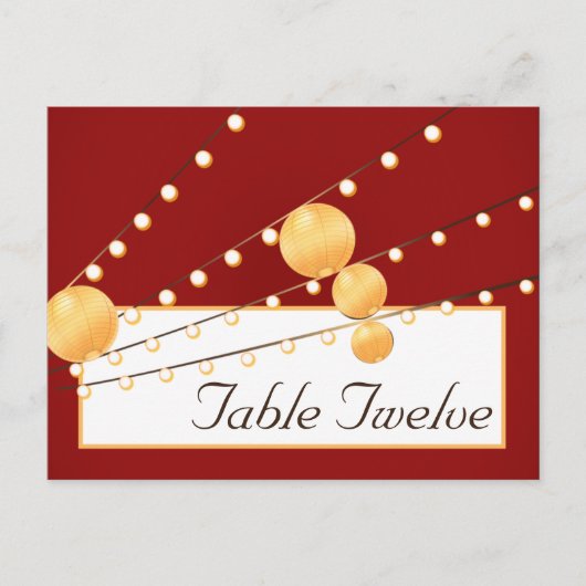 Schriftliche Platzkarte Papier Laternen auf Rot Ch Postkarte (Vorderseite)