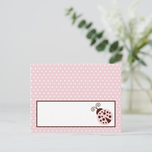 Schriftliche Platzkarte Pink Ladybug Postkarte (Stehend Vorderseite)