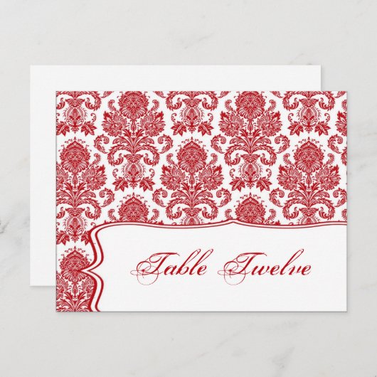 Schriftliche Platzkarte Red Crimson White Damask L Postkarte (Vorne/Hinten)