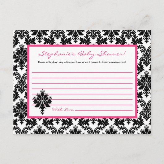 Schriftliche Ratenkarte Hot Pink Black Damask Hinweiskarte (Vorderseite)