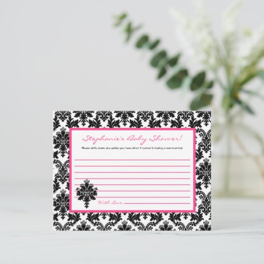 Schriftliche Ratenkarte Hot Pink Black Damask Hinweiskarte (Stehend Vorderseite)
