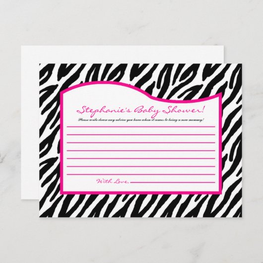 Schriftliche Ratenkarte Hot Pink Zebra Print Hinweiskarte (Vorne/Hinten)