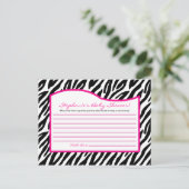 Schriftliche Ratenkarte Hot Pink Zebra Print Hinweiskarte (Stehend Vorderseite)