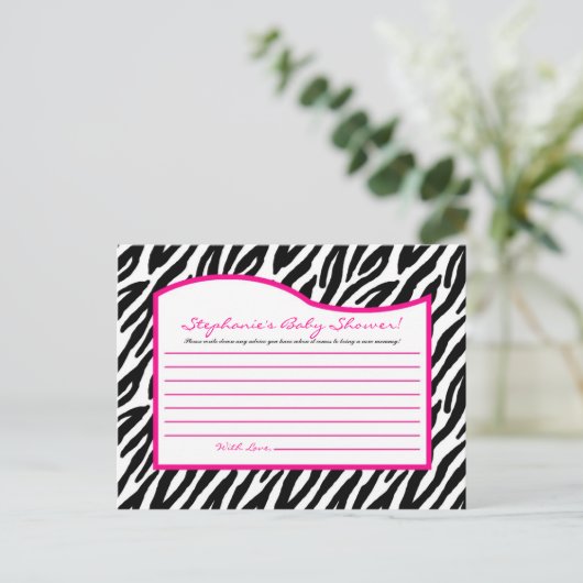 Schriftliche Ratenkarte Hot Pink Zebra Print Hinweiskarte (Stehend Vorderseite)